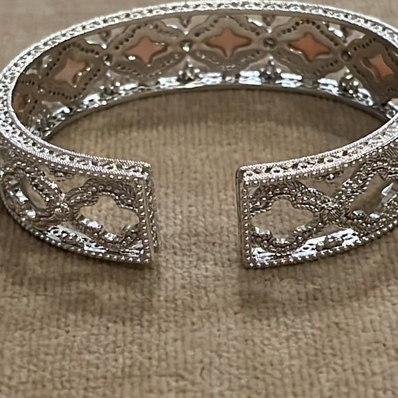 Judith Ripka Sterling Silver Diamonique & Pink Mother of Pearl Cuff Bracelet - Picture 9 of 13